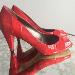 Franco Sarto Crepe Red Suede Peep Toe pump
