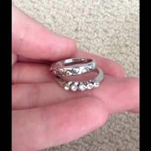 SET OF TWO Silver Heart and Rhinestone Rings