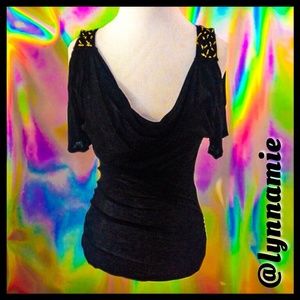 Black cold shoulder tunic with gold detail