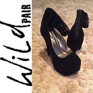 Black Suede Studded Strap Heels