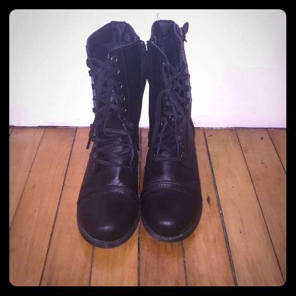 Mid-calf black combat boots