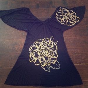 Black mini dress with gold/silver flower detail