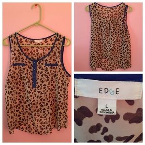 Cheetah print tank top with cobalt blue