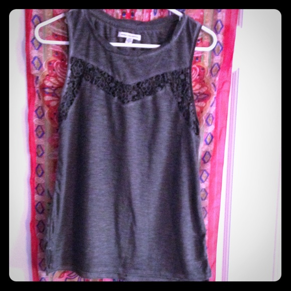 Grey tank top with lace detail in front