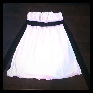 White mini dress with black high waisted band