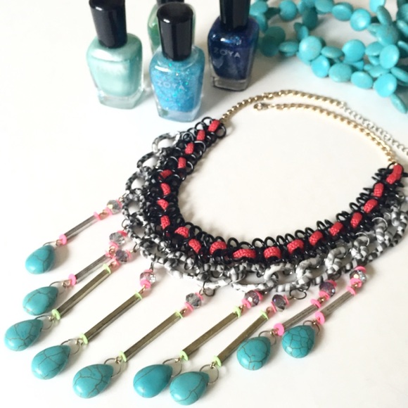 Topshop Jewelry - Topshop Mixed Media Red Turquoise Crystal Necklace
