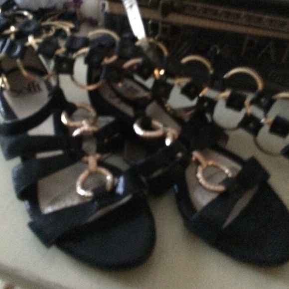 Black and gold slight wedge sandal and belt