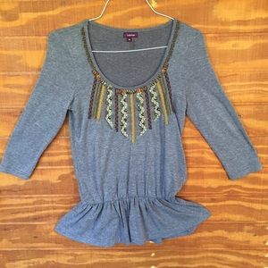Boho Heather Brown Peplum Top