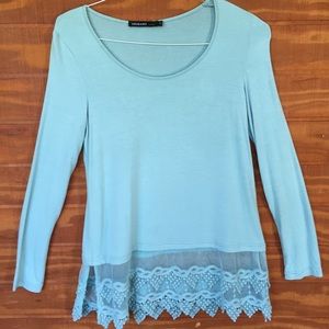 Chalky Seafoam Lace-Bottom Shirt