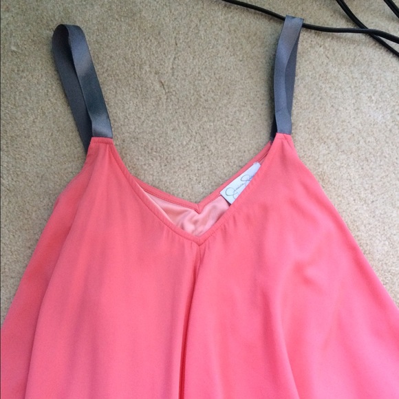 Jessica Simpson asymmetric chiffon salmon dress