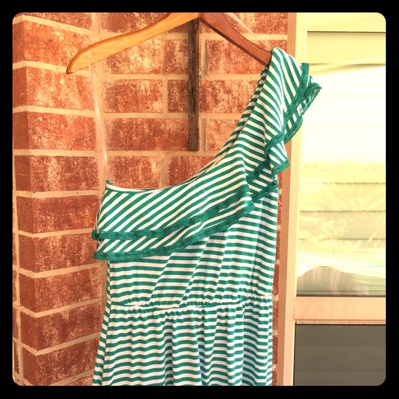One shoulder striped ruffle dress :)