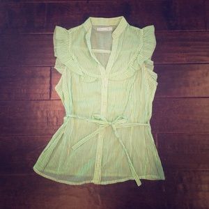 Green and white striped sleeveless top