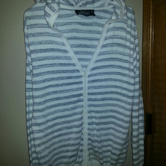 Gray and white hooded sweater