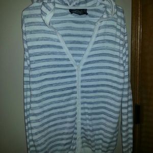 Gray and white hooded sweater