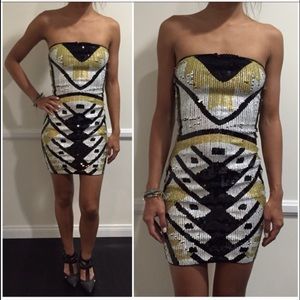 Geometric Print Sequin Dress
