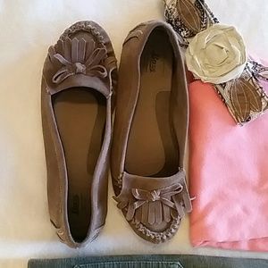 Soft, comfy, genuine suede flats in taupe