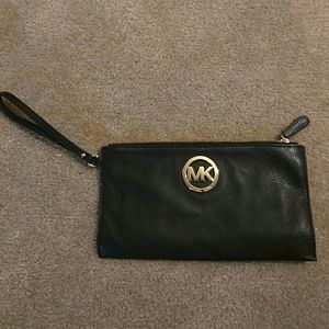 SOLD!!  Michael Kors Black Leather Clutch Wristlet