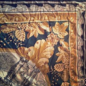 Silk scarf large square with autumn green colors