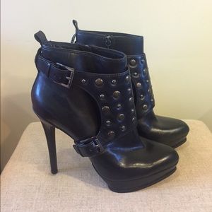 Black Leather Stiletto Studded Booties