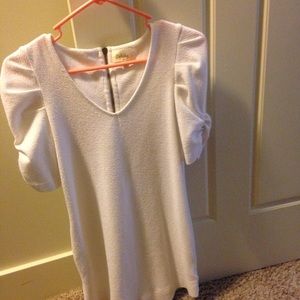 Anthropologie cream Tunic and red peplum top