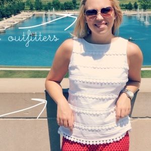 J. Crew white Pom-Pom sleeveless top