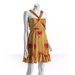 Free People mustard poppy printed halter dress