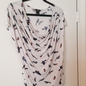 H&M feather and bird drape shirt