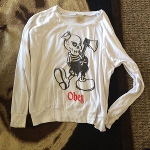 White OBEY skull sweater size M