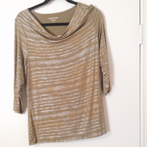Coldwater creek Green and gold stripped shirt