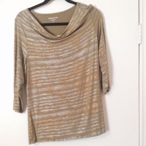 Coldwater creek Green and gold stripped shirt