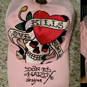 Ed Hardy Love Kills Slowly Pink Trucker Hat
