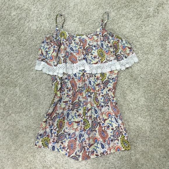 Paisley Lace Romper with Pockets