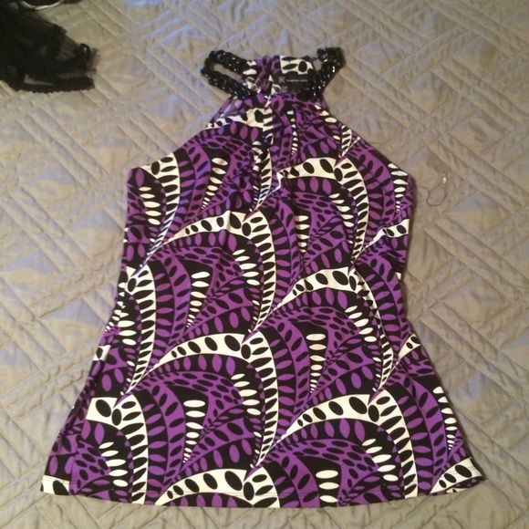 Purple patterned halter tank with chain detail