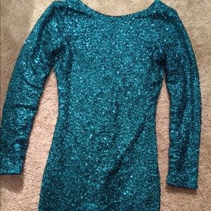 Aqua sequin mini dress