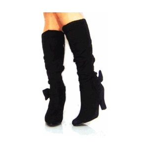 Faux Suede Black boots with cute bow