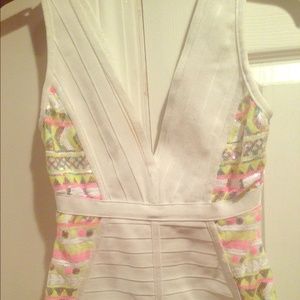 Bebe bandage dress with sequin sides, deep v