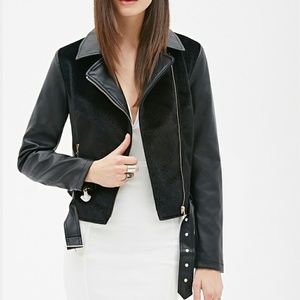 Forever 21 Faux fur moto leather jacket