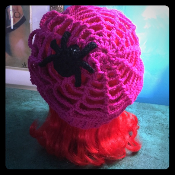 Free People Accessories - Hot Pink Handmade Crocheted Spider Web Beret