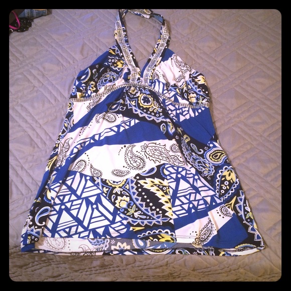 Multicolored halter with rhinestone detail