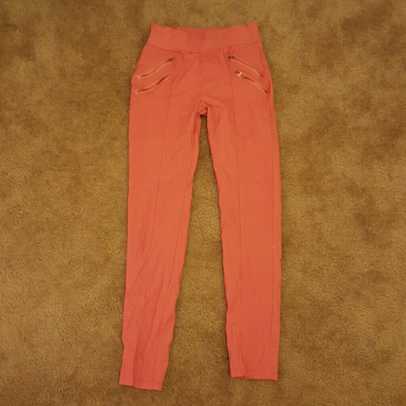 Coral leggings with zippers (pants)