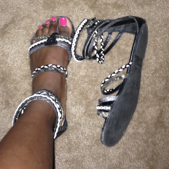 Black and white gladiator sandals