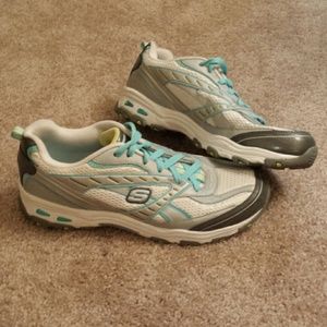 White and blue skechers