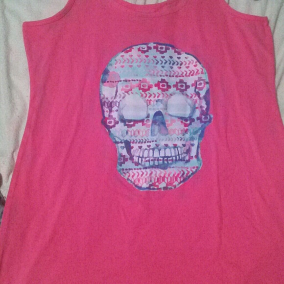 Pink skull face colorful tank top