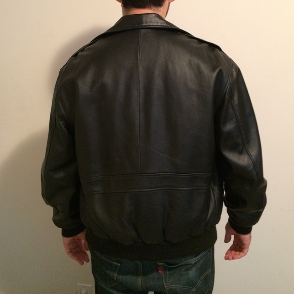 Men's Black Lambskin Leather Bomber Jacket - Picture 4 of 6