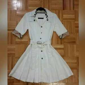 White pleated burberry shirt dress