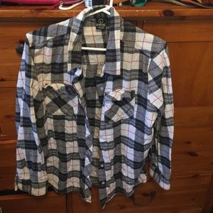 Black white red plaid button up