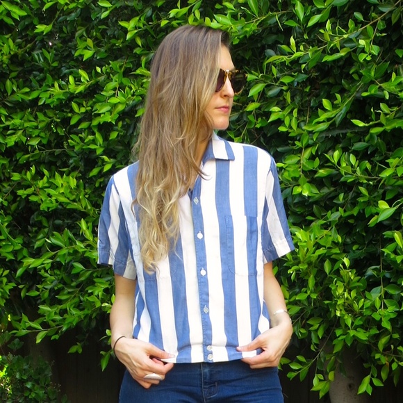Vintage Blue & White Stripe Button Up