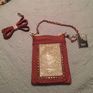 Brown leather stud cross body with rhinestone!