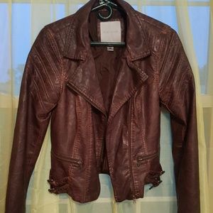 Brown destressed faux leather jacket