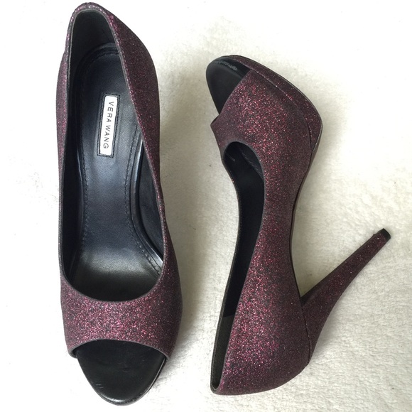 Vera Wang Glittered Peep Toe Pumps